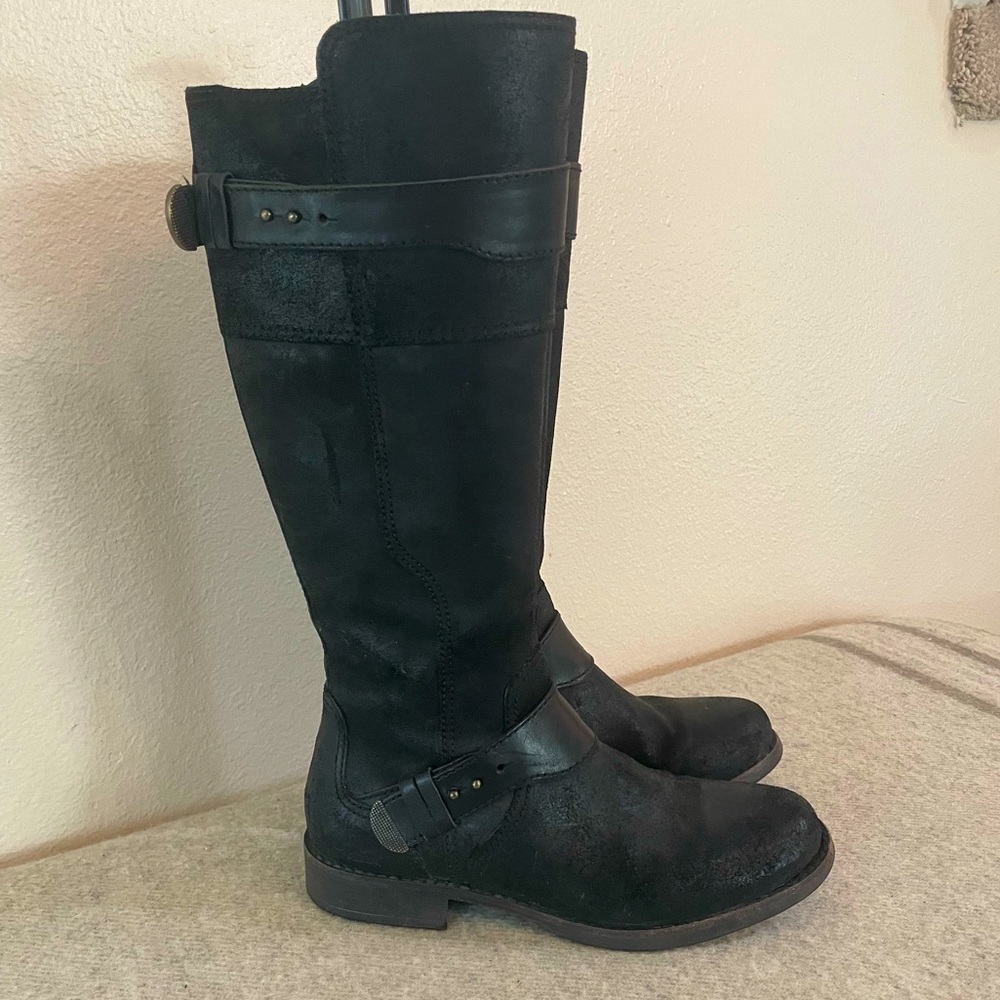 Ugg Dayle size 8 black leather knee high tall boots barely worn EUC